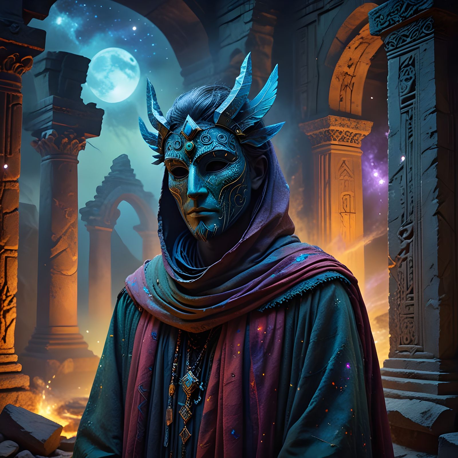 Ancient Shadow Guardian in Forgotten Temple Ruins