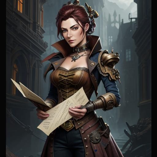 Steampunk Woman with Letter: Detailed Matte Painting
