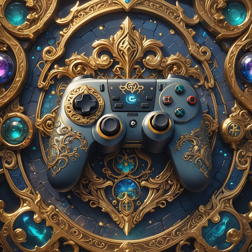 Ornate GG Emblem on Game Controller, Matte Painting