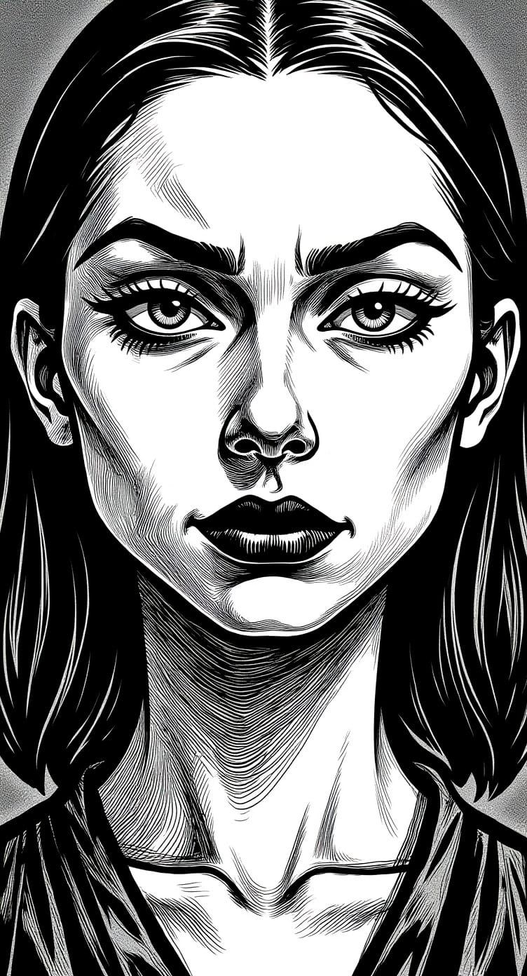 Woman's Portrait in Stark Sketchy Contour Style