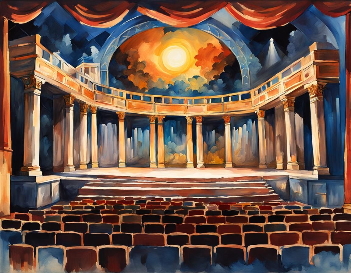 Electra Stage Set Design in Gouache Style