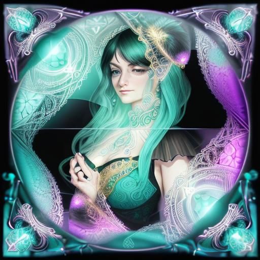 Ornate Glass Teacup with Gemstones and Fractal Design