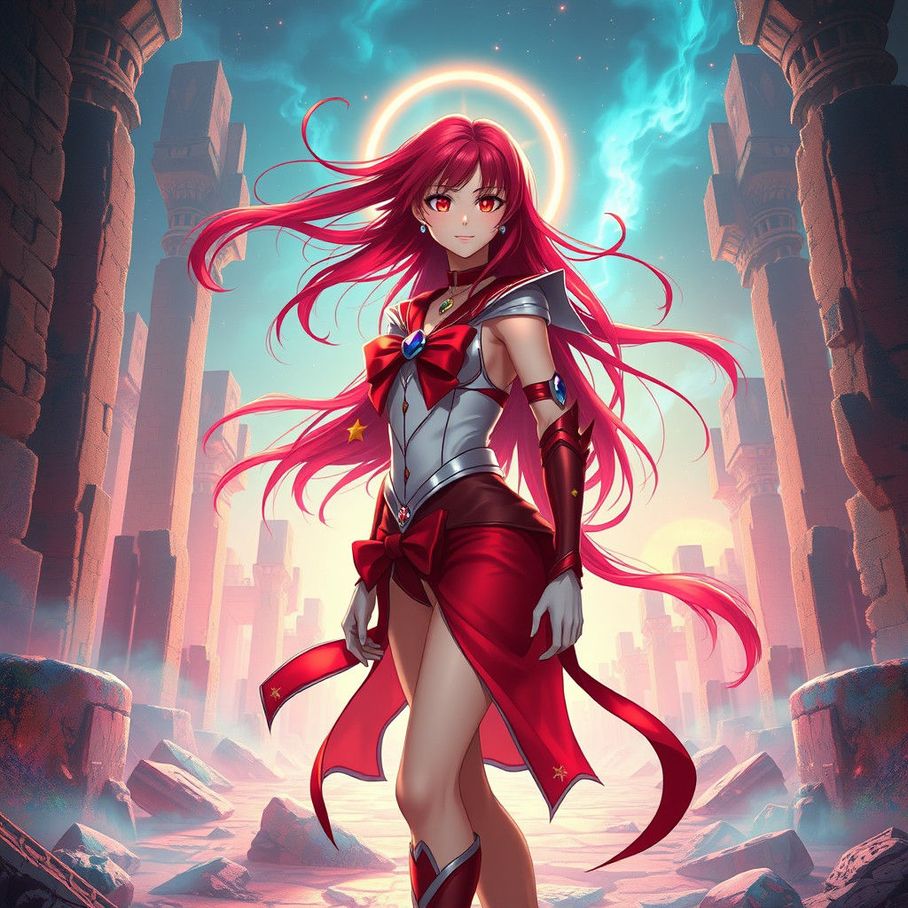 Sailor Mars in Mystical Anime Landscape