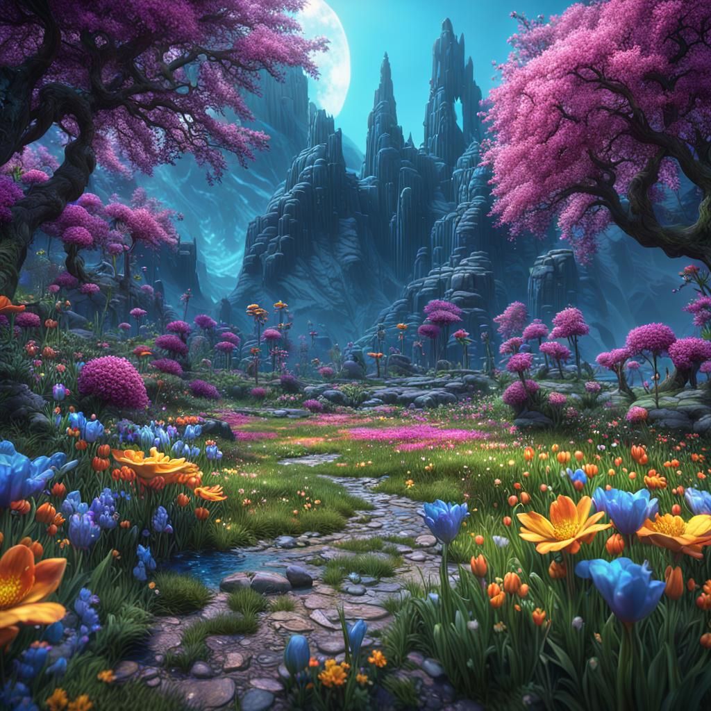 Glittering Spring Flowers: Detailed Matte Painting