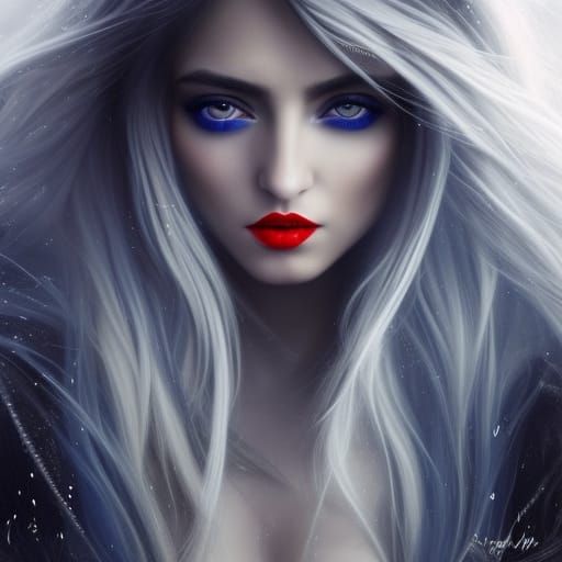 Gothic White Witch Fantasy Portrait in Art Nouveau Style