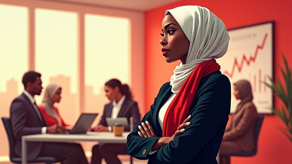 Empowered Sudanese Woman Economist in Vector Art Style