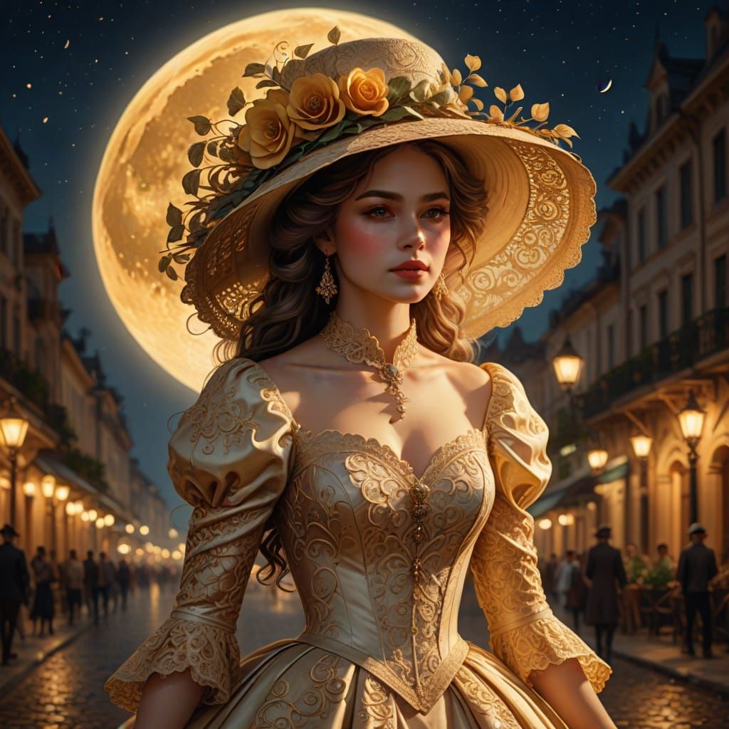 Elegant Lady in Romantic Era Attire with Intricate Openwork ...