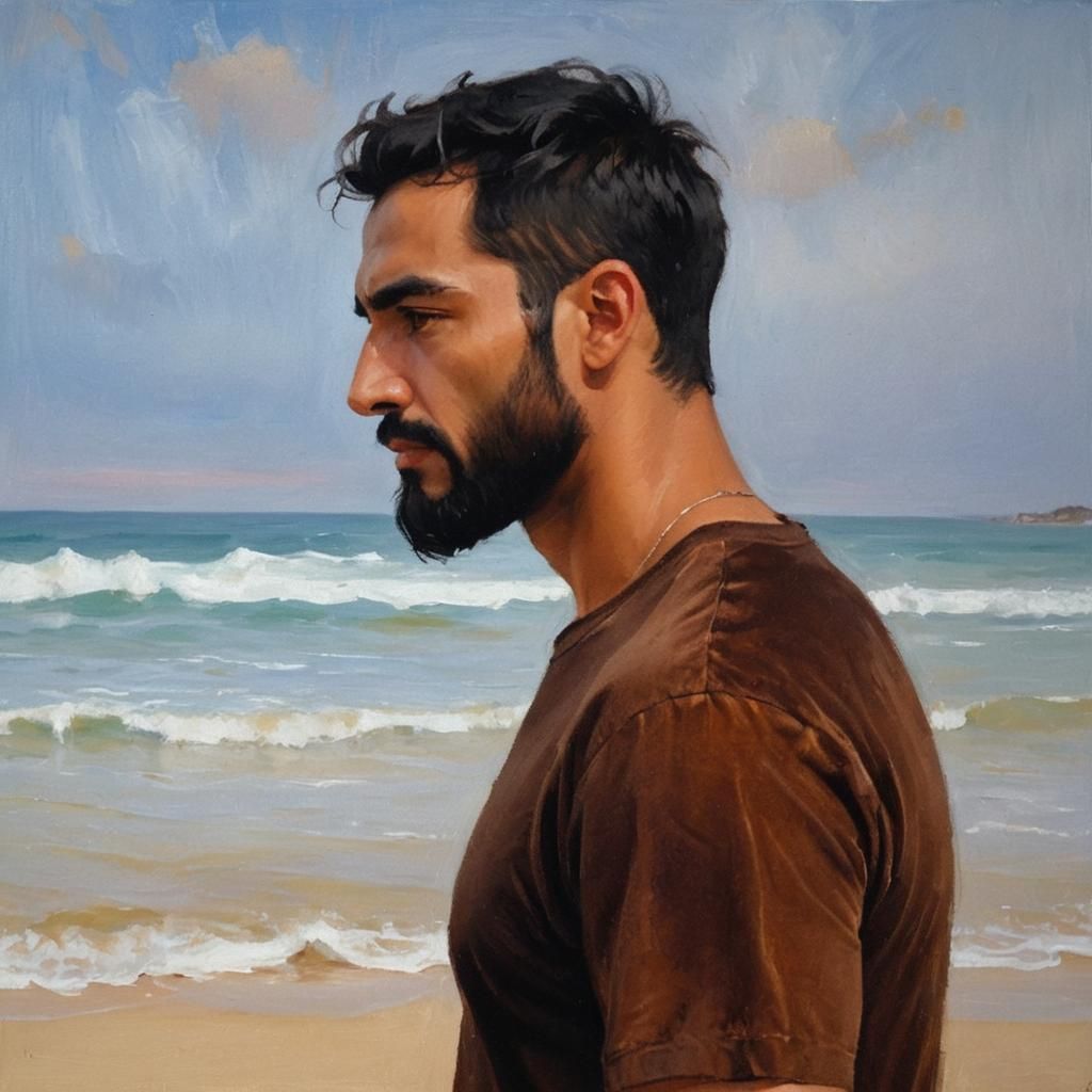 Impressionist Portrait: Handsome Man with Black Beard