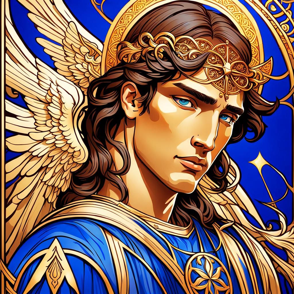 Archangel Michael Close-Up in Art Nouveau Style