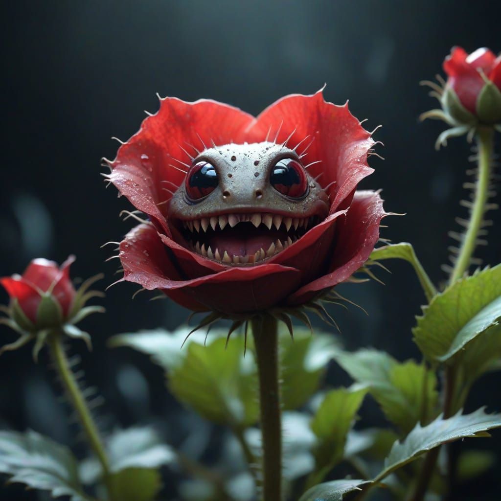Gothic Venus Fly Trap Rose Blooms with Menacing Delicacy