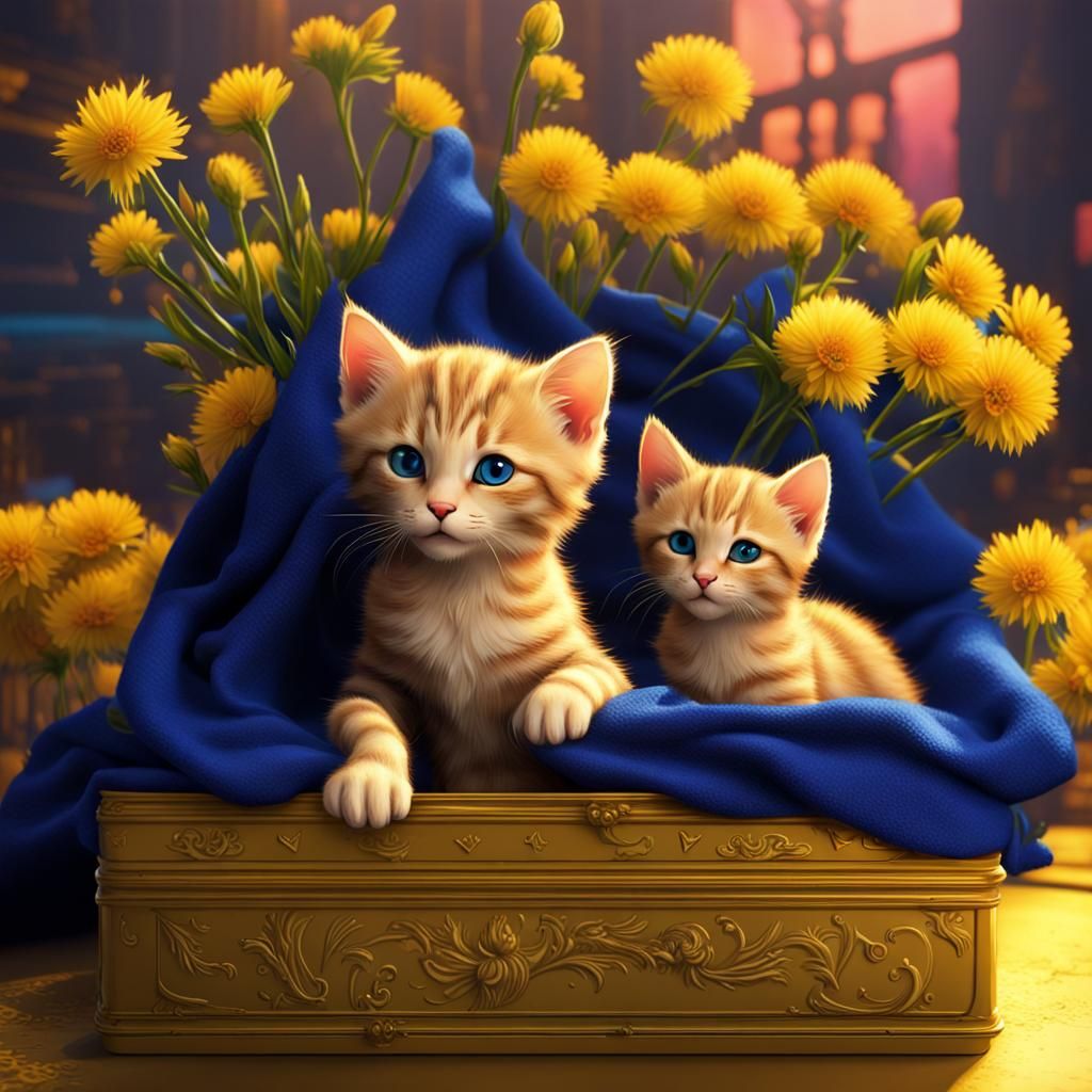 Cyberpunk Kittens in Neon Flower Garden