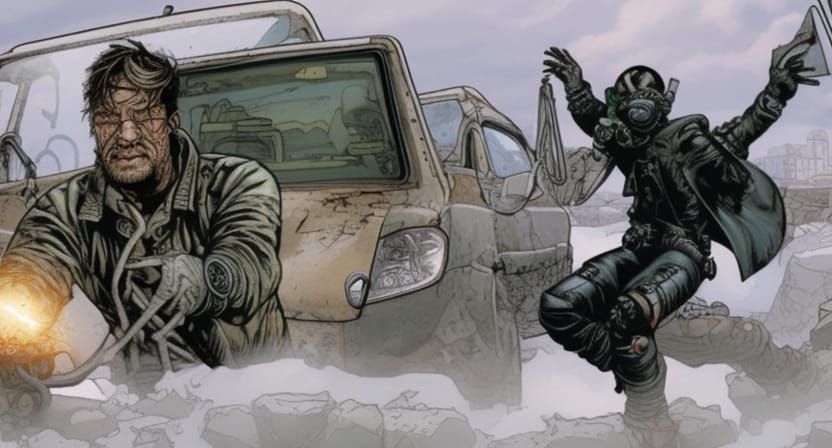 Apocalyptic Wrist Device in Comic Book Style