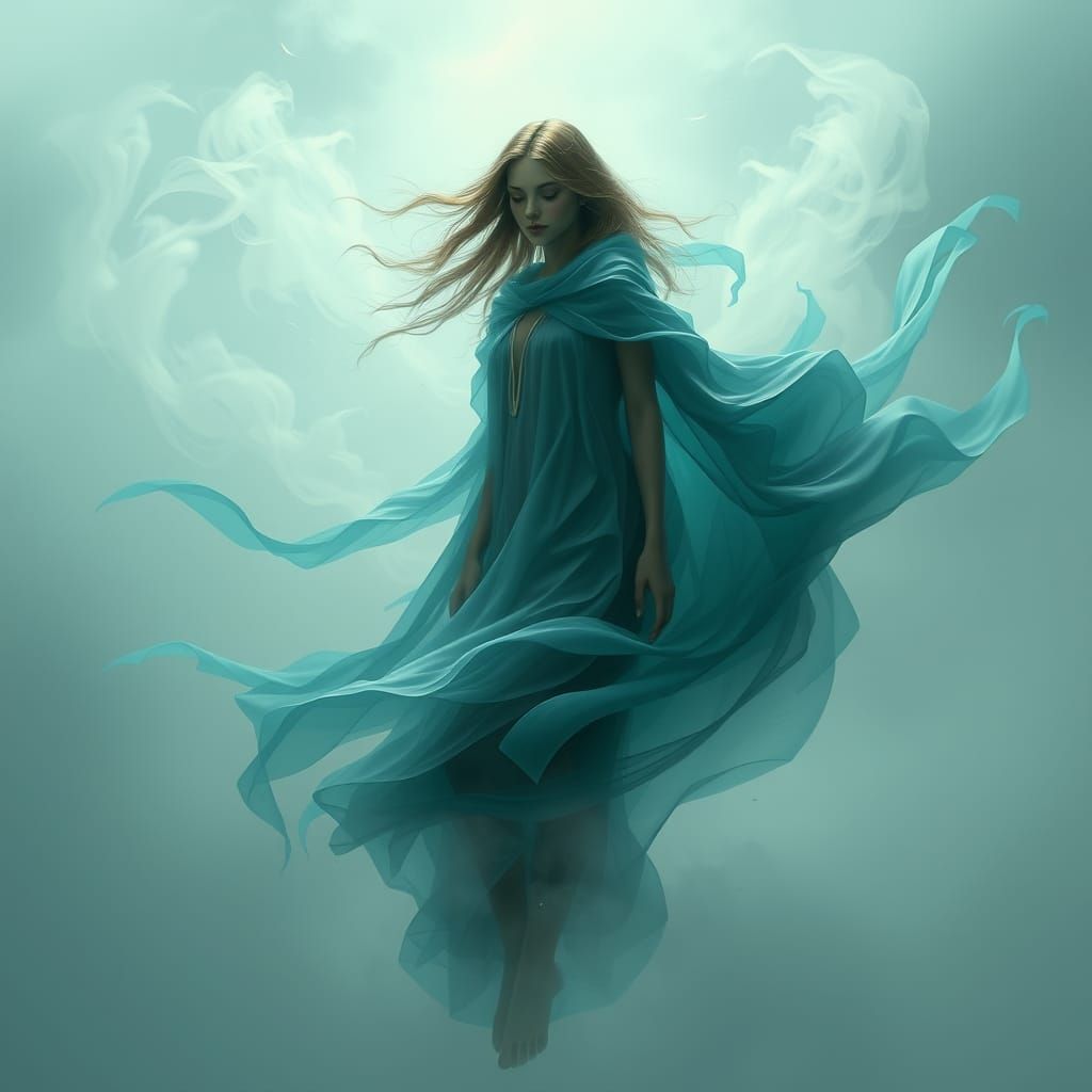 Ethereal Woman Enveloped by Whispers of Mist in a Dreamlike ...
