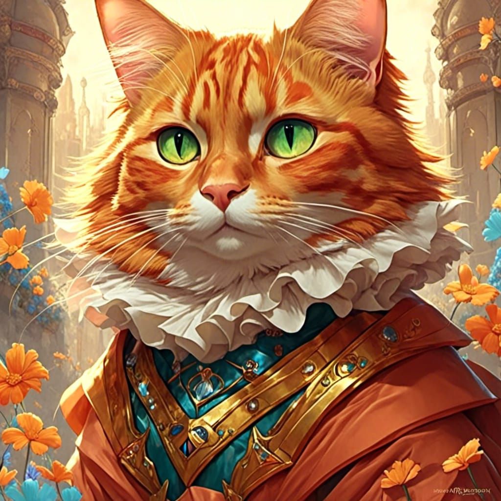Orange Tabby Cat Portrait in Detailed Fantasy Style