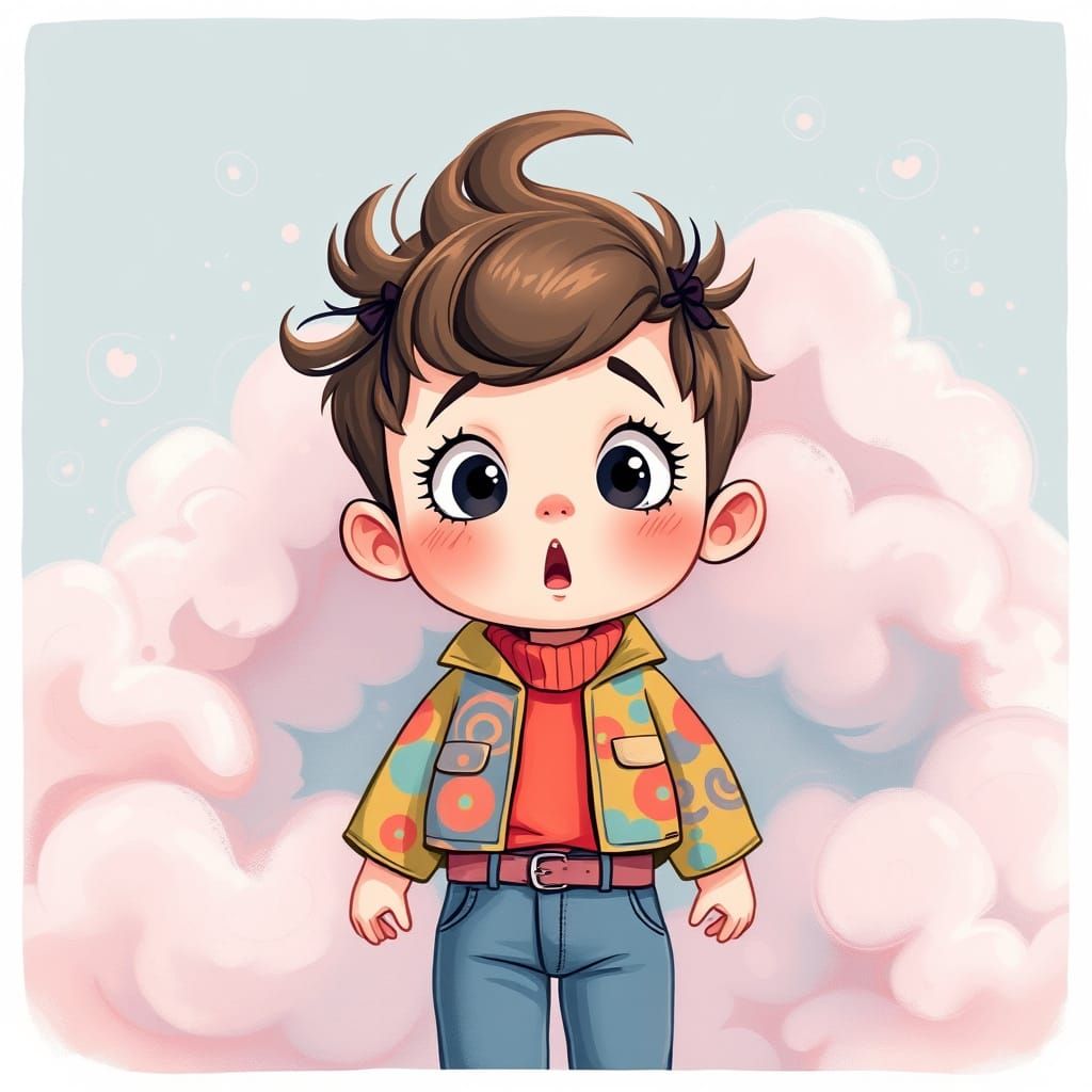 Whimsical Child Portrait in Pastel Illustration Style