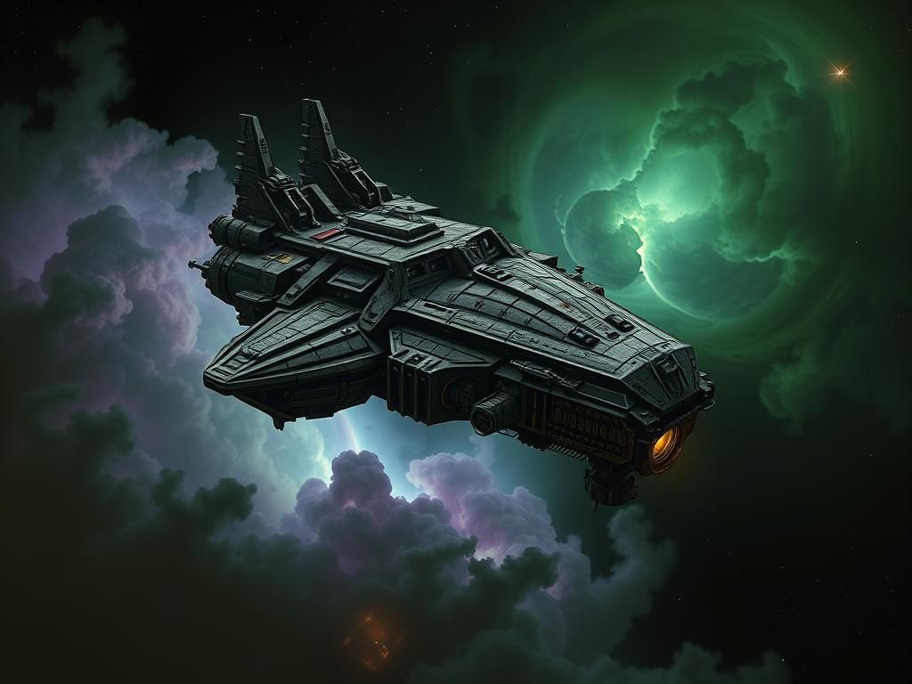 Ornate Warhammer Spaceship in Dark Nebula
