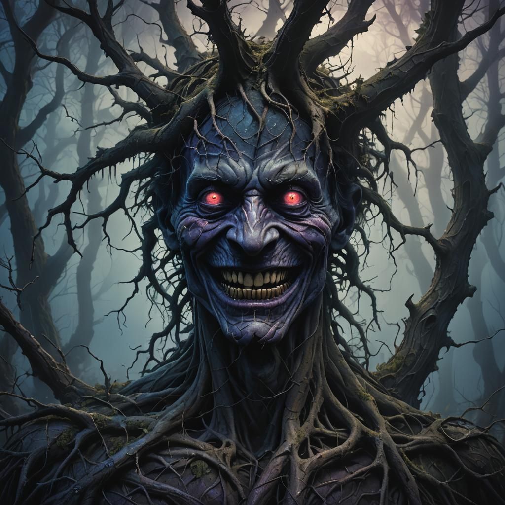 Creepy Smile in Dark Forest, Fantasy Art