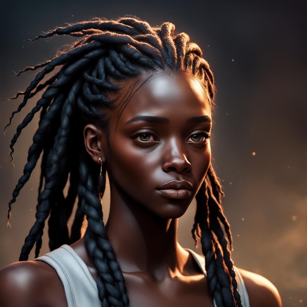 Black Teenage Girl Portrait in Hyperdetailed Digital Art
