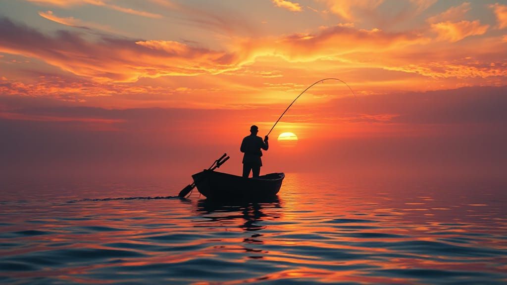 Fisherman's Sunset Serenity Digital Painting