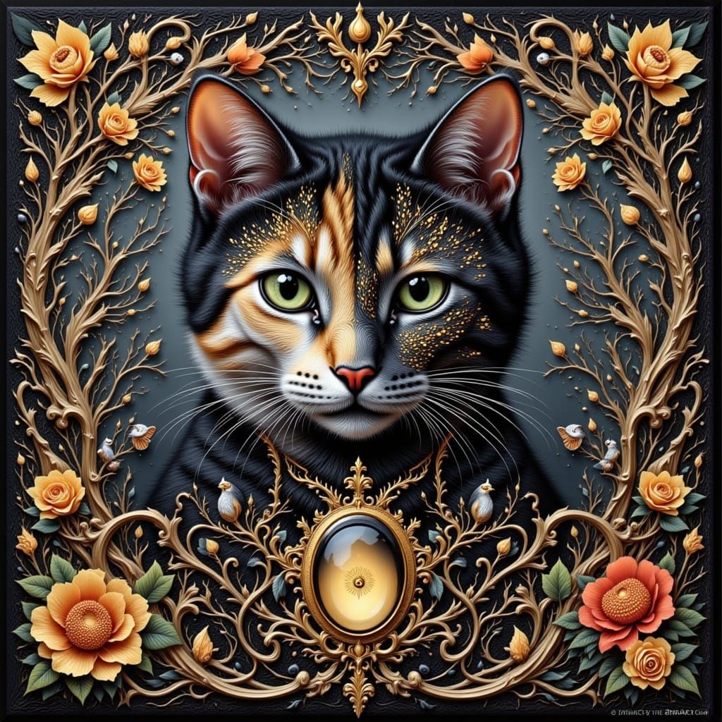 Magnificent Cat Portrait in Klimt and Erte Style