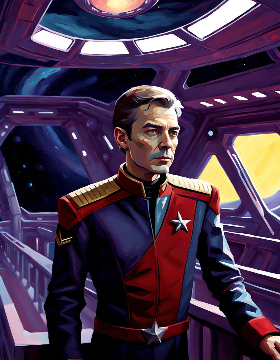 Starfleet Captain on Starship Bridge in Fauvist Style