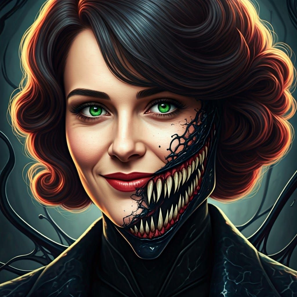 Enchanting Woman Fused with Dark Alien Symbiote