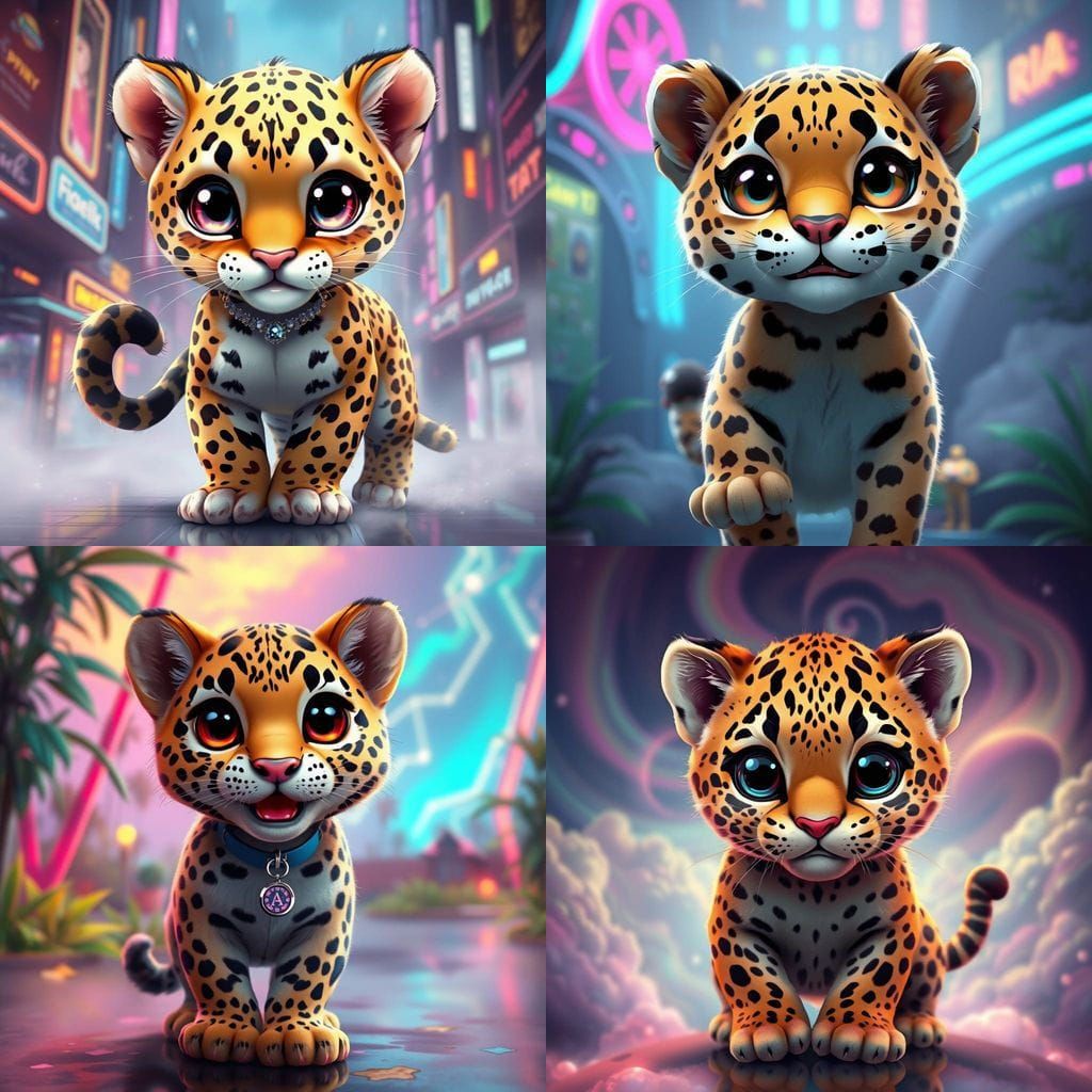 Hyperrealistic Portrait of a Dancing Kid Leopard in a Vibran...