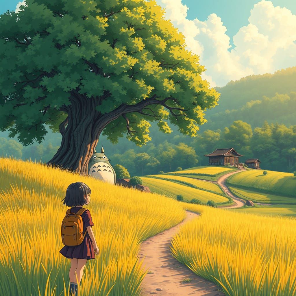 Majestic Totoro in a Vibrant Japanese Landscape