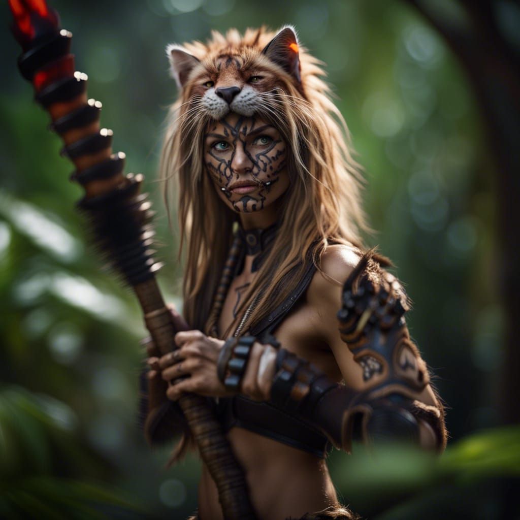 Female Werecat Barbarian in Jungle Photo