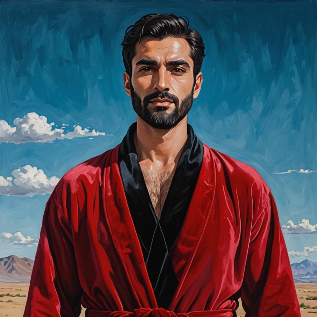 Portrait of Handsome Man in Red Velvet Robe