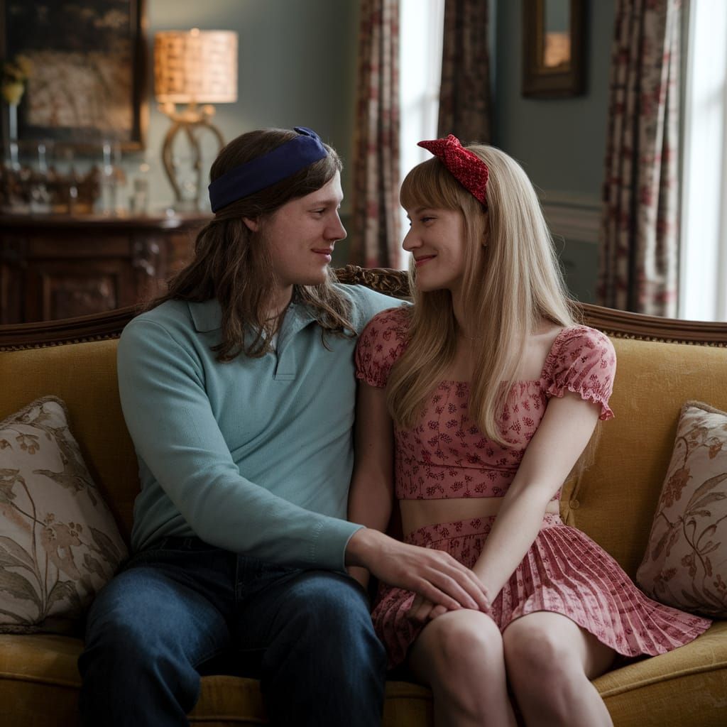 Couple Relaxing on Couch in Cozy Vintage Living Room