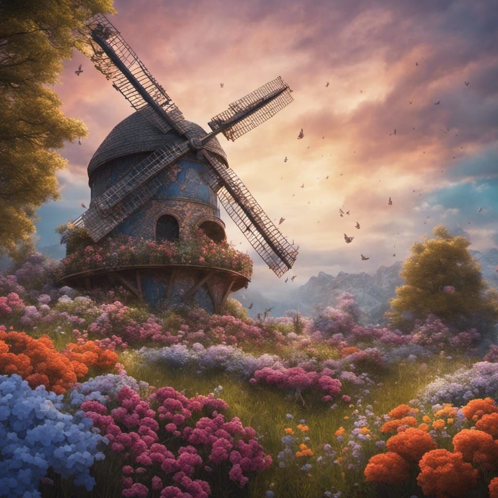 Floral Windmill: Fantastical Digital Matte Painting