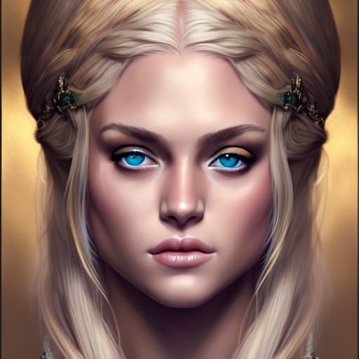 Regal Blonde Woman Portrait in Art Nouveau Style