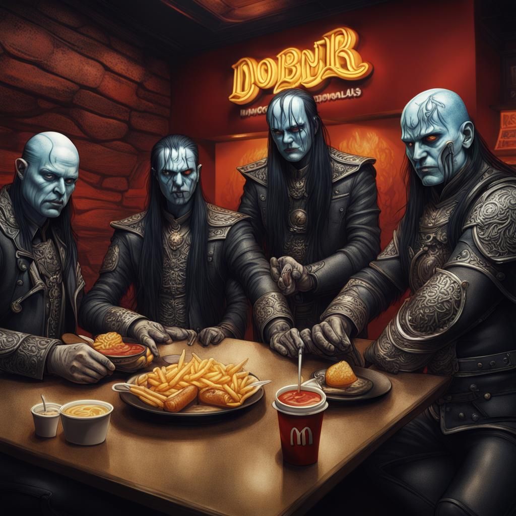 Dimmu Borgir at McDonald's: Hyperrealistic Concept Art