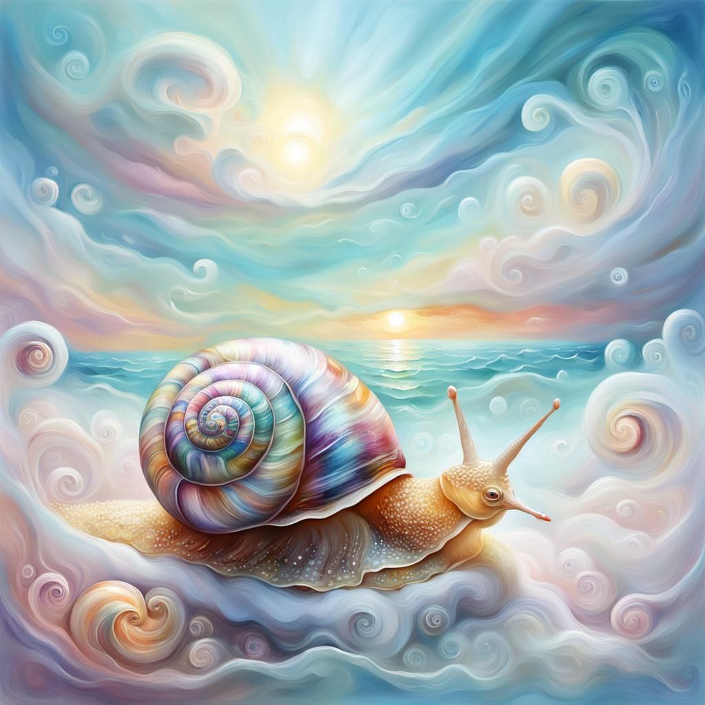 Dreamlike Transparent Snail Gazing at Ocean