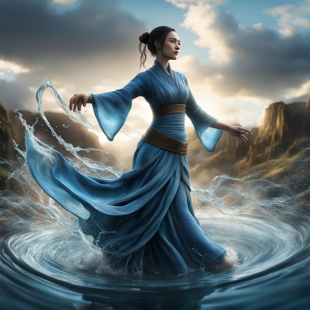 Water Bending Woman in a Magical Dress