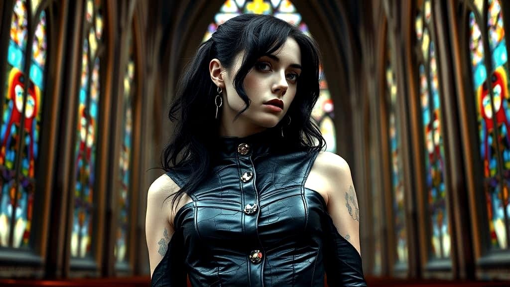 Gothic Woman in Stained Glass Splatter Art