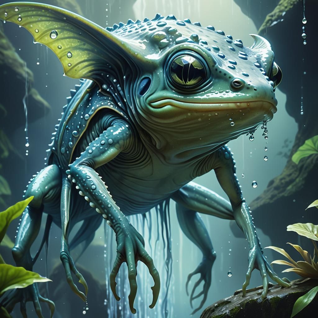 Waterfall Alien Creature in Speculative Xenobiology Art