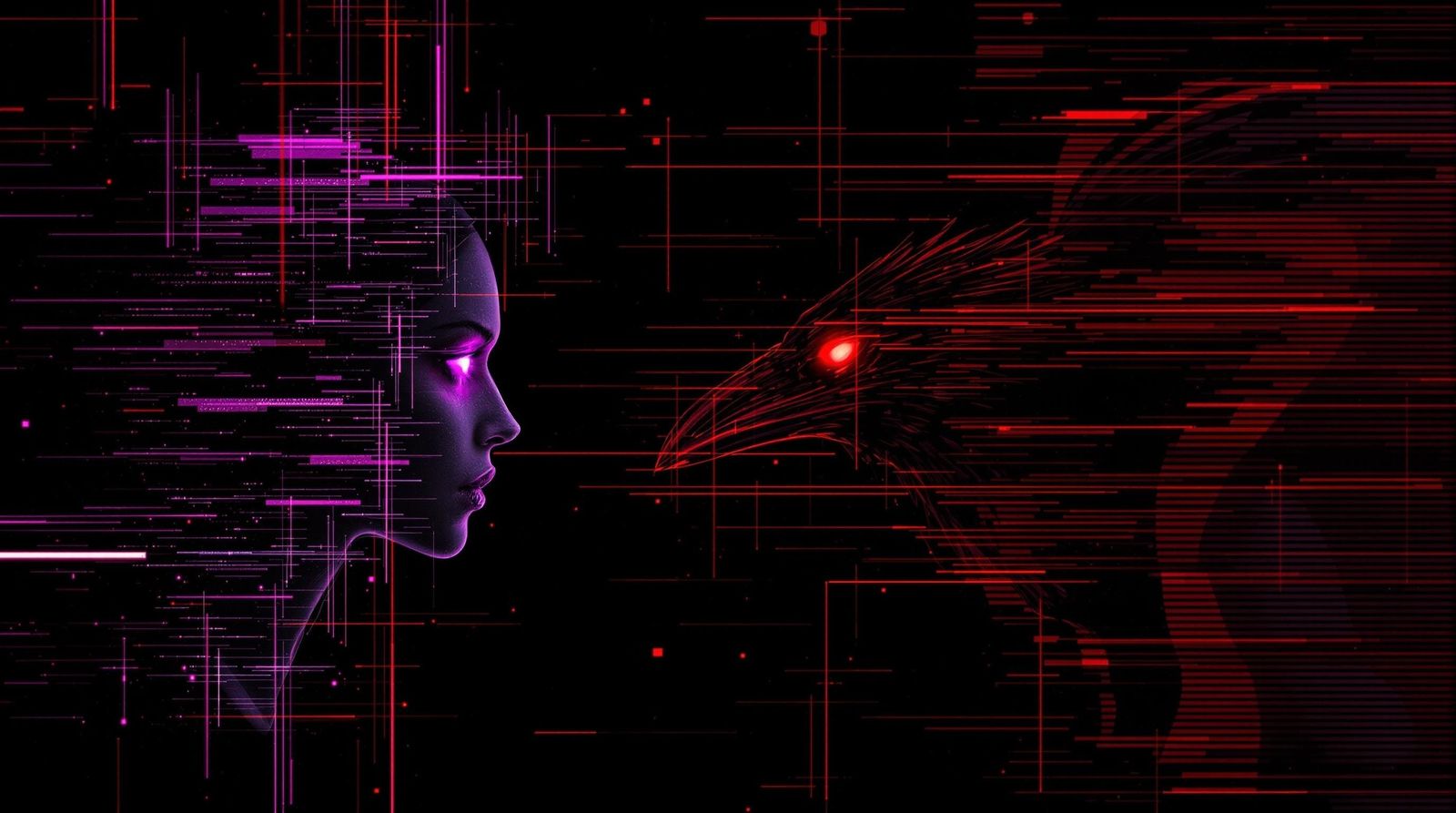 A black background in the style of glitch art, red glitch in...