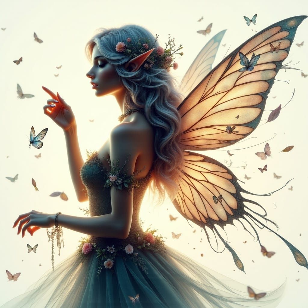 Romantic Double Exposure of Enchanted Fairy and Devoted Love...