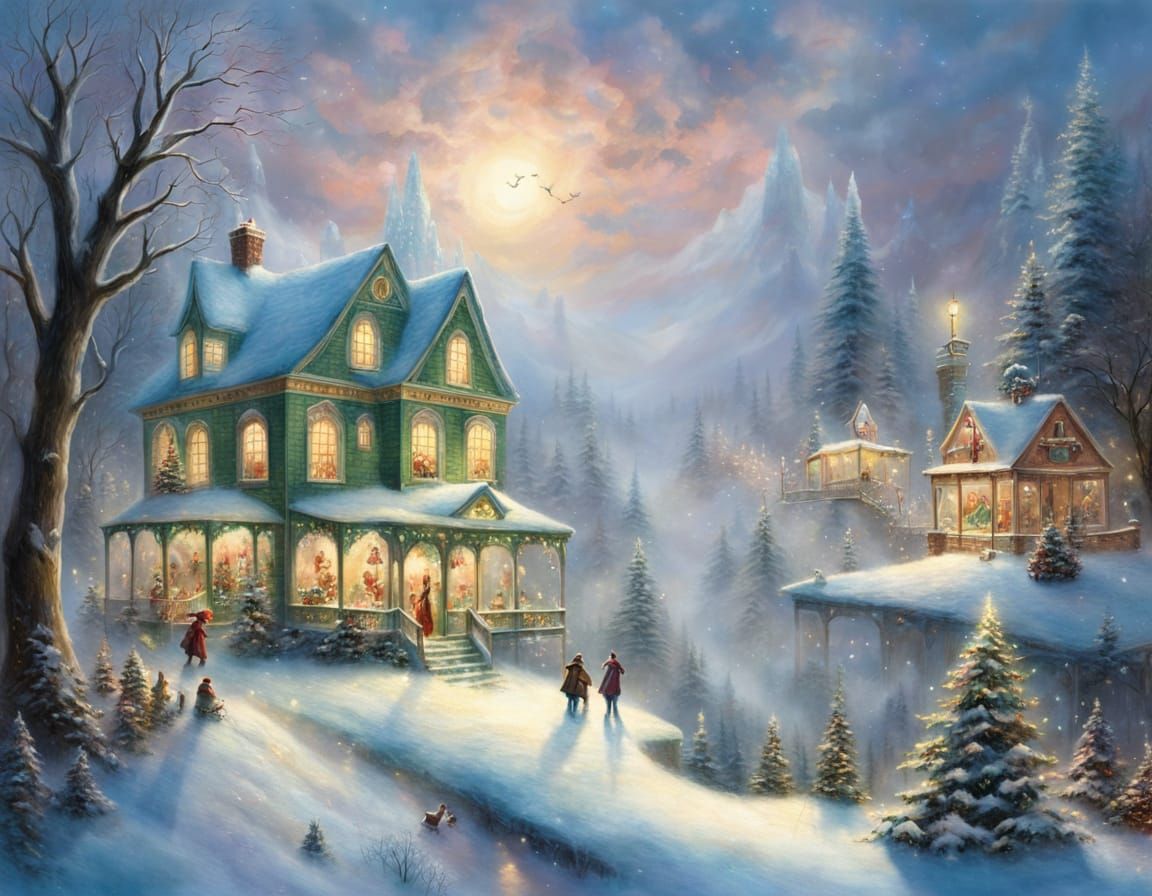 Ethereal Fantasy Scene of Buddy Holly Decking the Halls