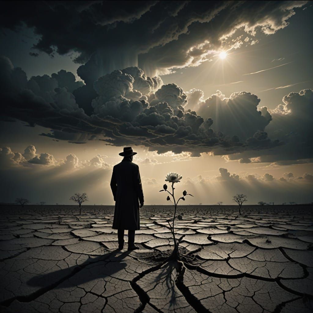 Surreal Melancholy Figure on Cracked Earth