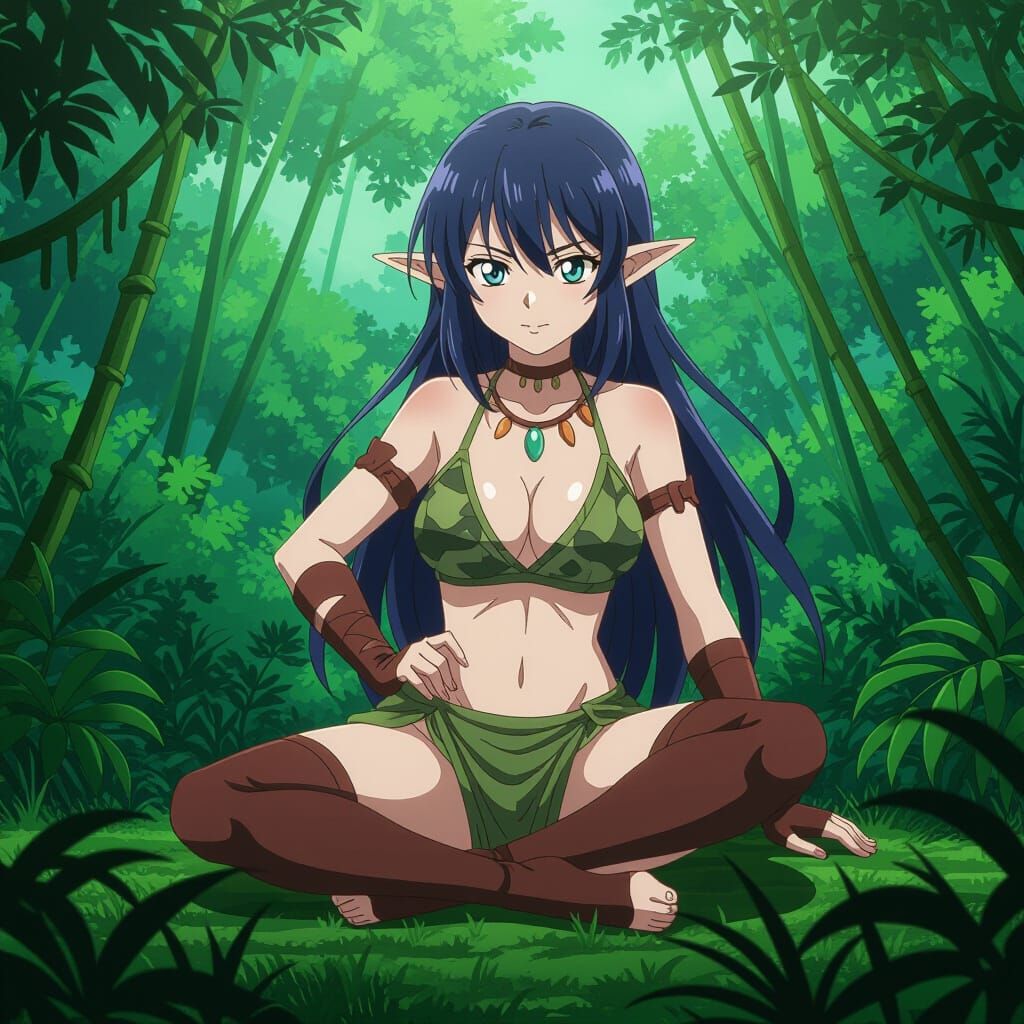 Anime Jungle Woman in Cel-Shaded Style