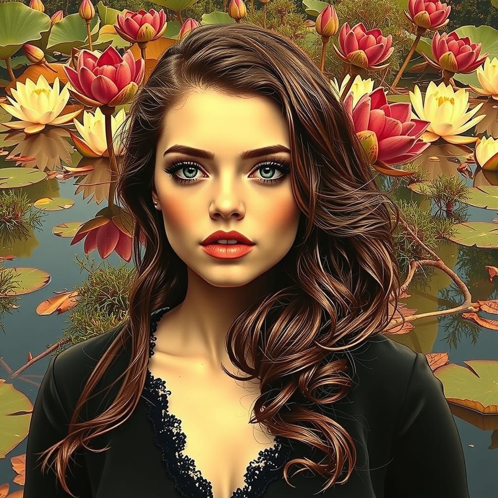 Serene Lotus Pond Reflection Optical Illusion