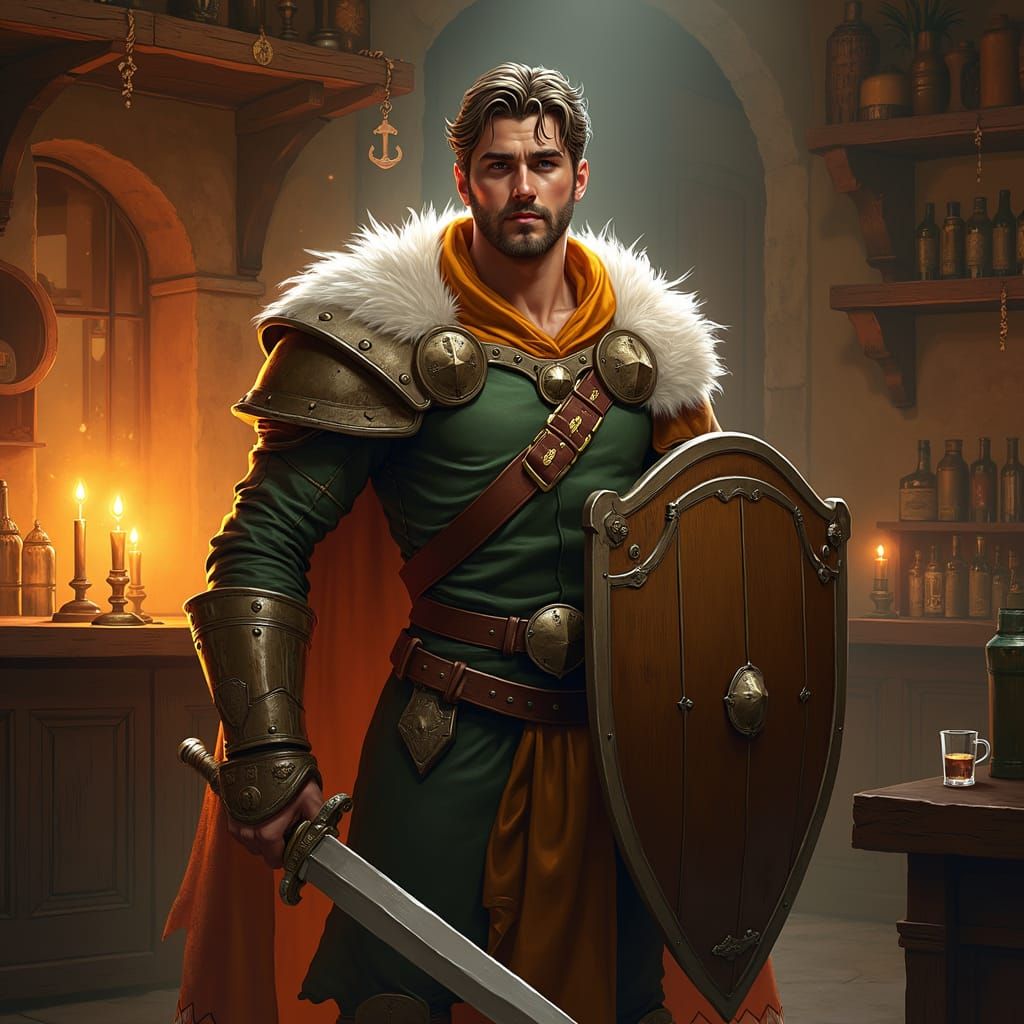 Heroic Warrior in Tavern, Inspired by Frazetta and Rossbach