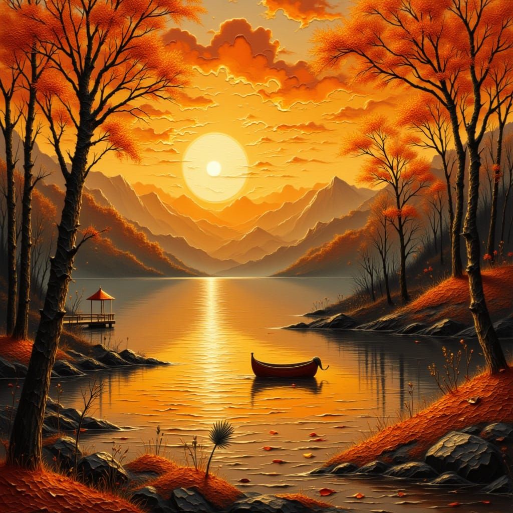 Golden Autumn Sunset Over Glistening Lake
