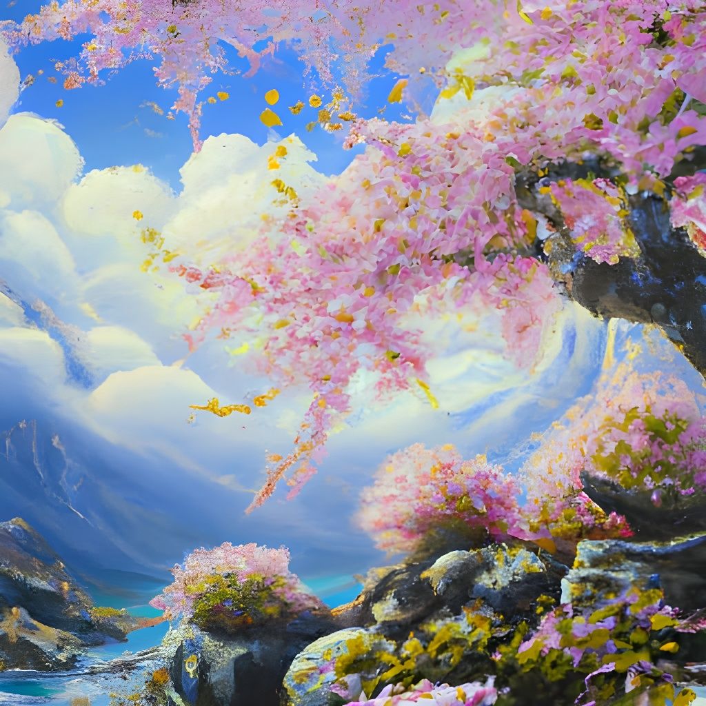 Fantasy Cherry Blossoms in Oil Painting Style