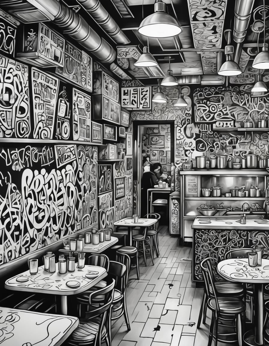 Urban Restaurant Kitchen Graffiti Art Doodle
