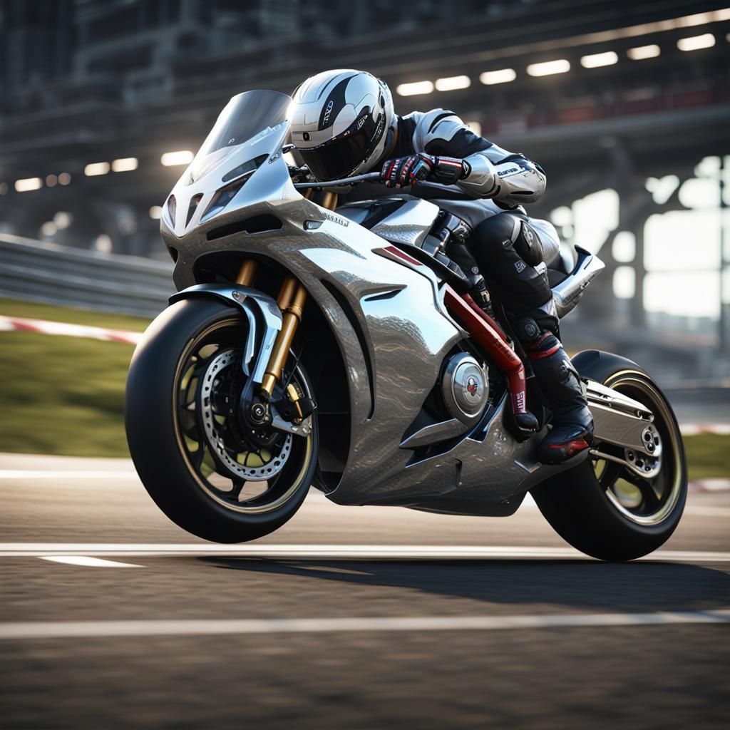 Futuristic Silver Superbike in 3D Game Style