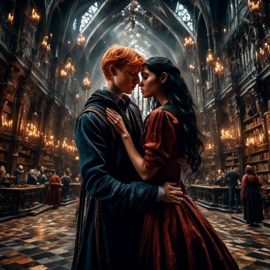 Fred Weasley Hugs Girl at Hogwarts: Hyperrealistic